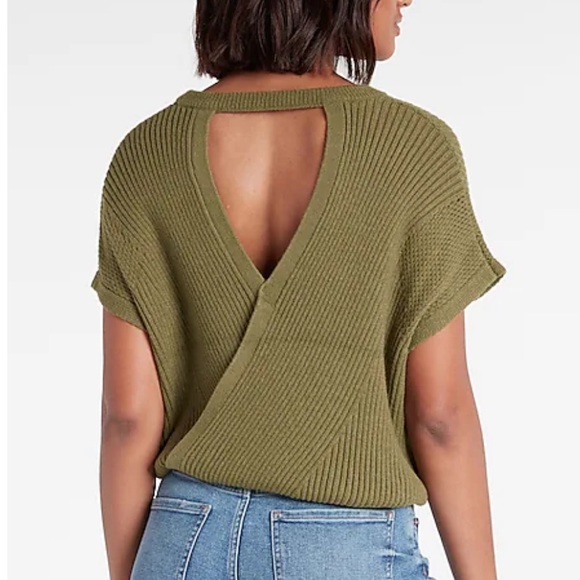EXPRESS Open Stitch Back Cutout Short Sleeve Sweater - Picture 3 of 6
